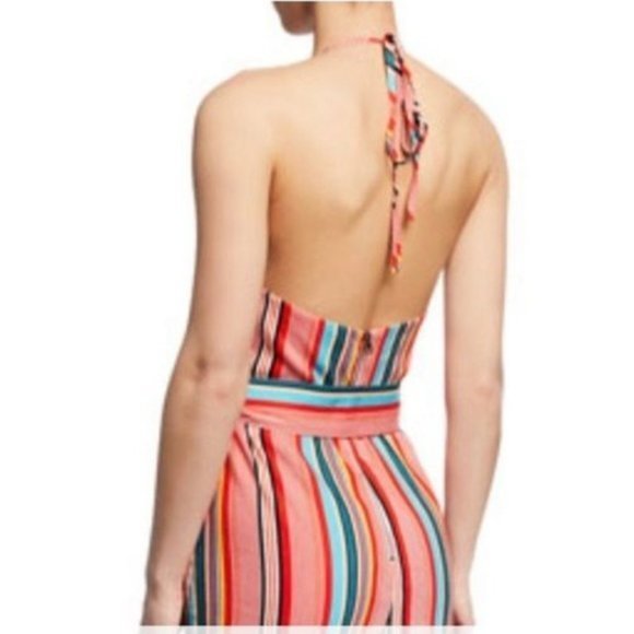 Alice + Olivia Lucie Cropped Wide leg Halter neck Striped Jumpsuit‎ Romper - Picture 2 of 2